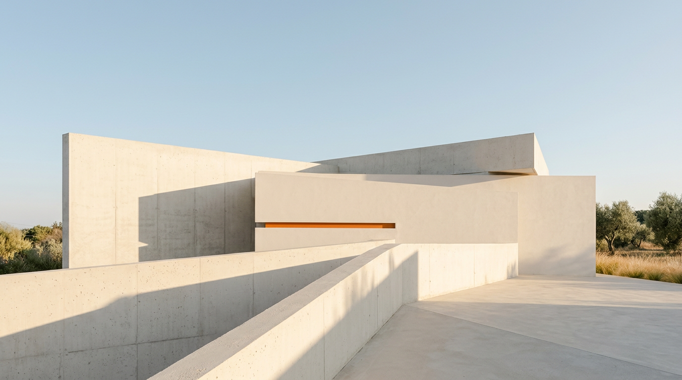 Abstract architectural composition of intersecting white planes in soft light